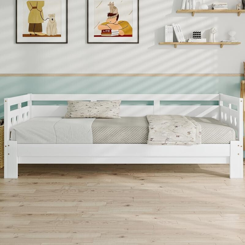 White Wooden Daybed with Trundle Guest Bed Sofa Frame Kids Teen Bedroom 3FT