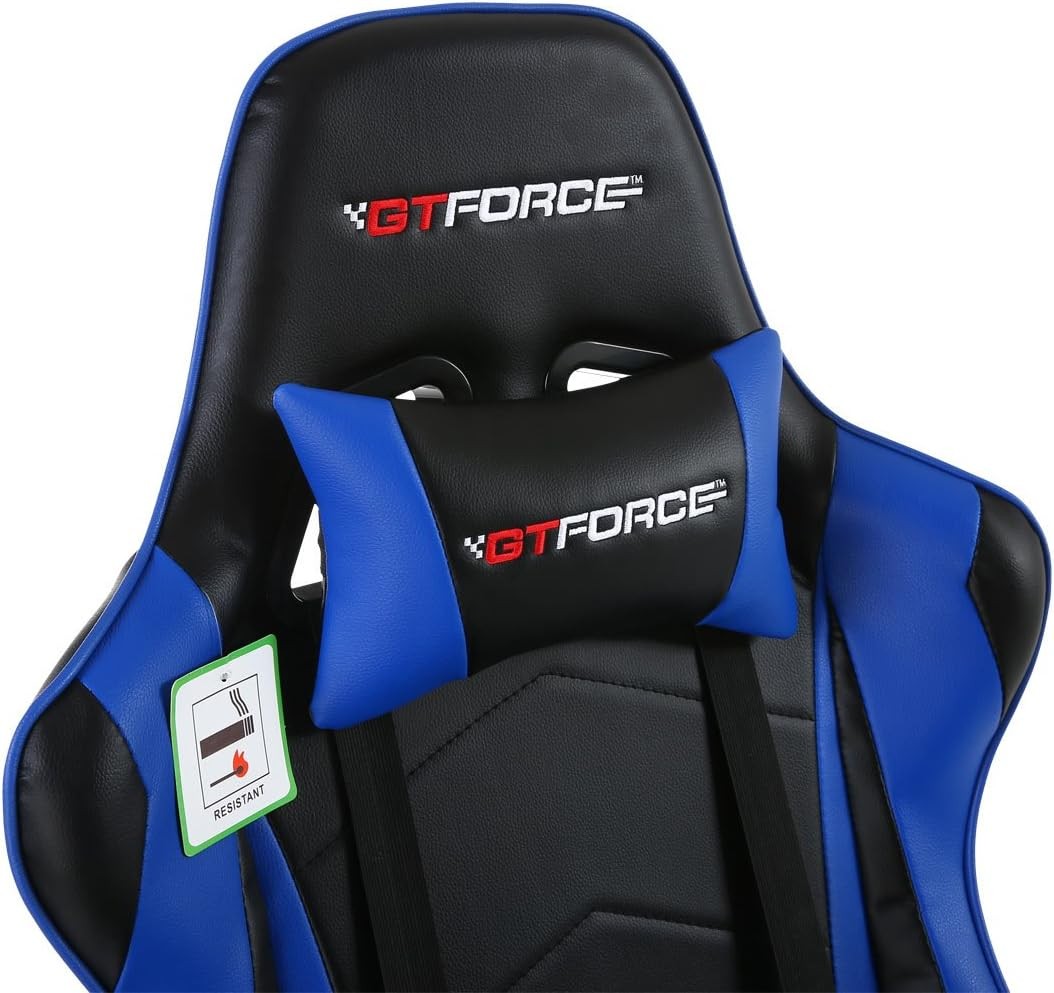 Reclining Gaming Chair Racing Office Desk Faux Leather Blue