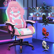 RGB LED Massage Gaming Chair Recliner w Footrest 150° Pink