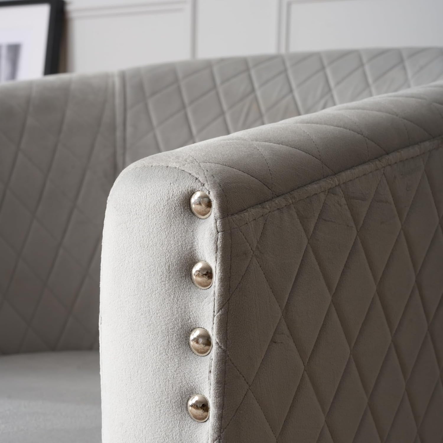 Grey Velvet Tub Chair Studded Accent Armchair Retro Lounge Seat