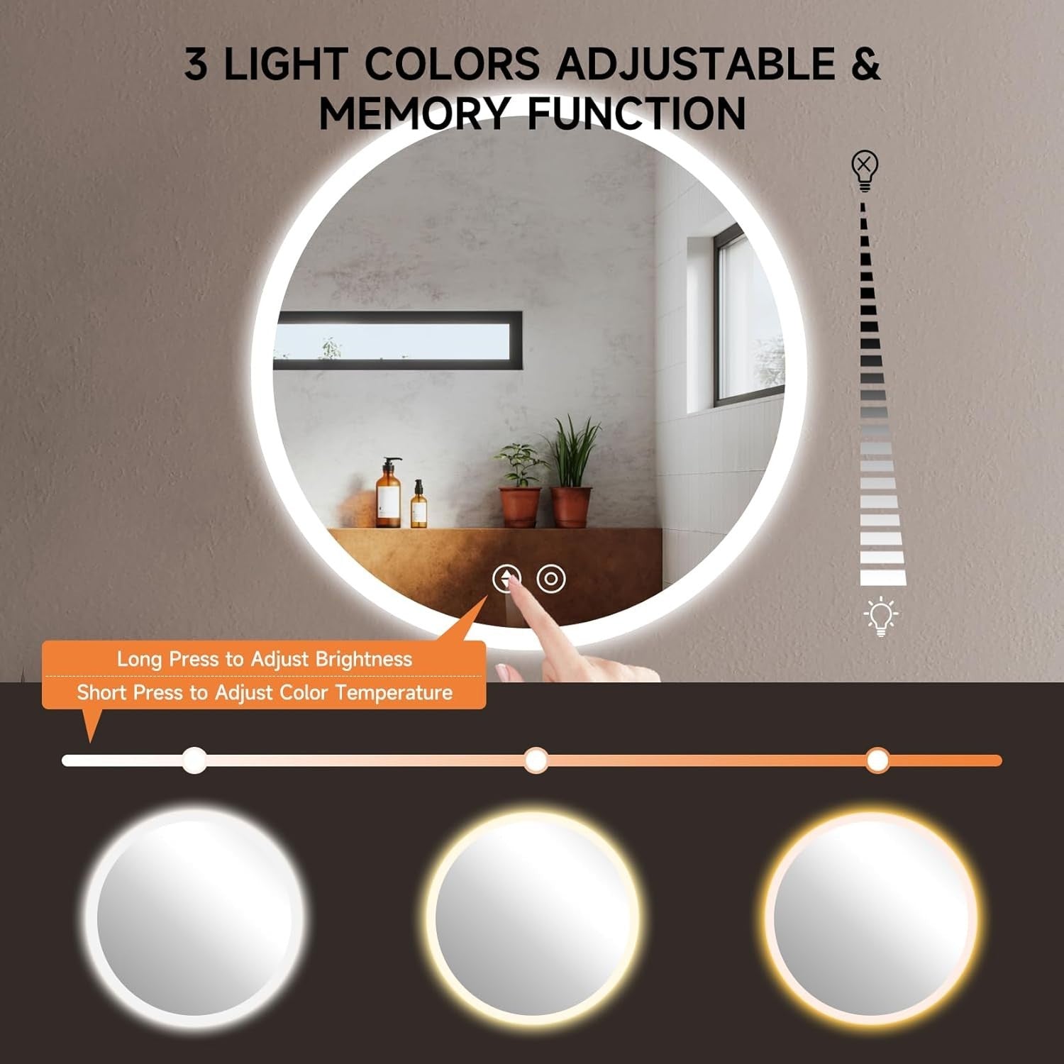 LED Light Up Vanity Mirror with Demister Anti-Fog Round Bathroom Wall-Mount, 70x