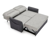 2 Seater Grey Sofa Bed Clic Clac Pull Out with Storage Pockets Fabric Seat