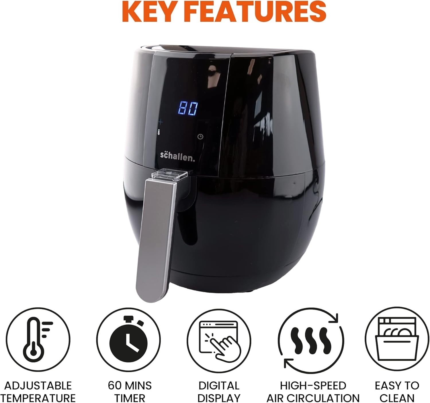 Digital Air Fryer 3.5L 9 Settings Low Fat No Oil Fry Grill Bake Roast Timer