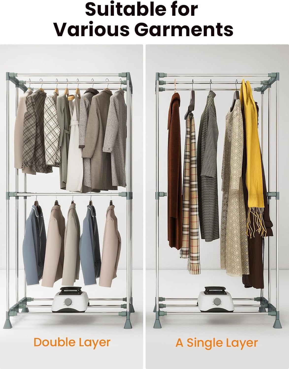 1500W Heated Clothes Airer With Cover Electric Indoor Dryer 2 Tier Timer