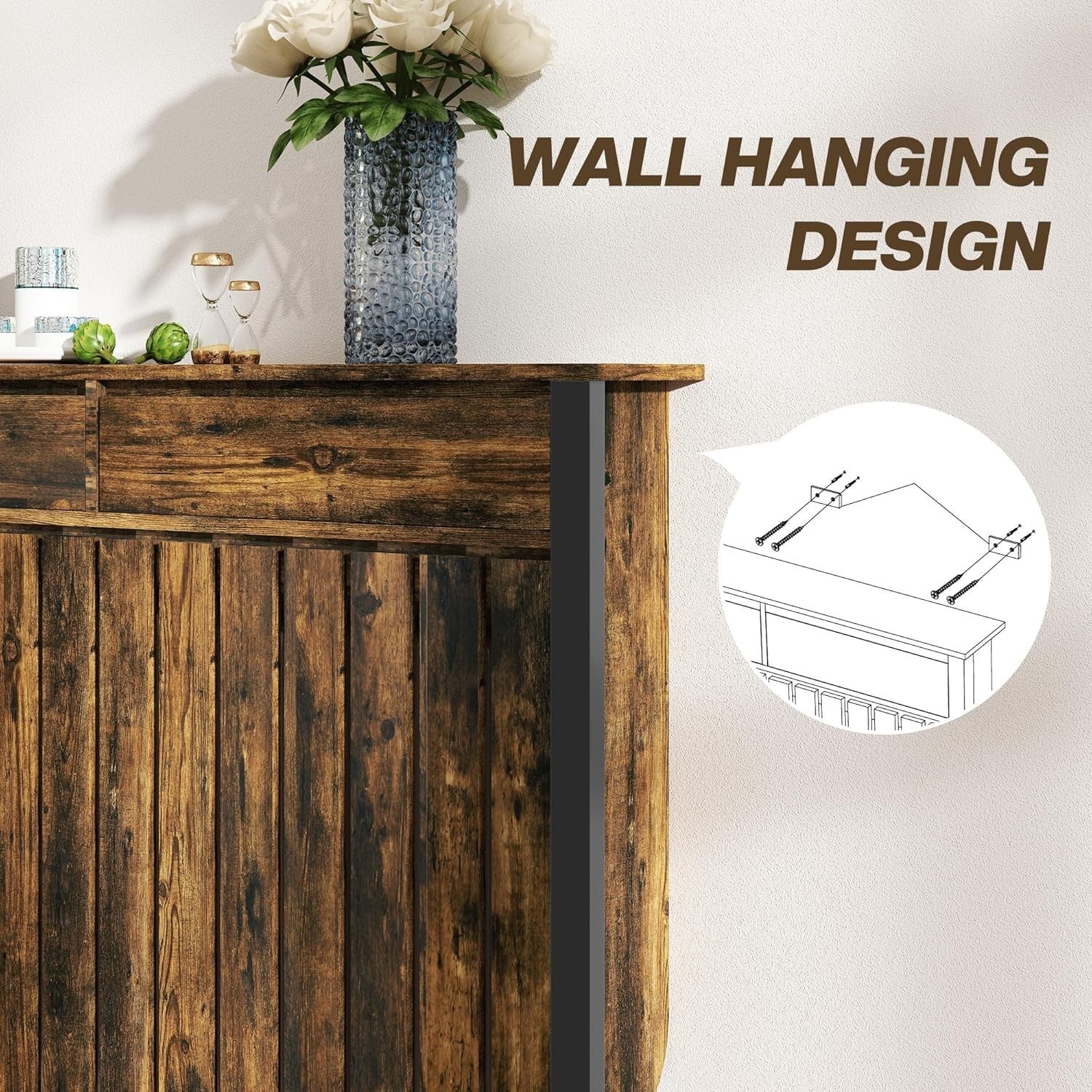 Rustic Brown Radiator Cover with Drawers Industrial Wood Cabinet 119x93cm