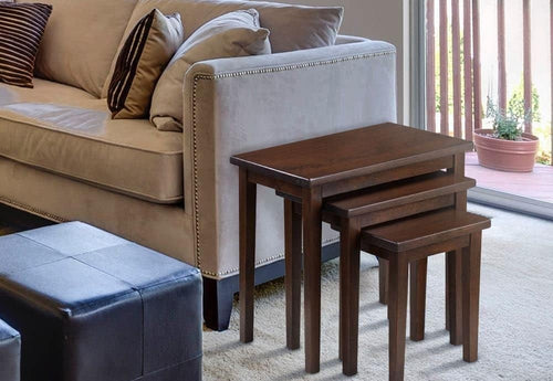 Mahogany Solid Wood Nest of Coffee Tables Set 3 Space Saving Living Room