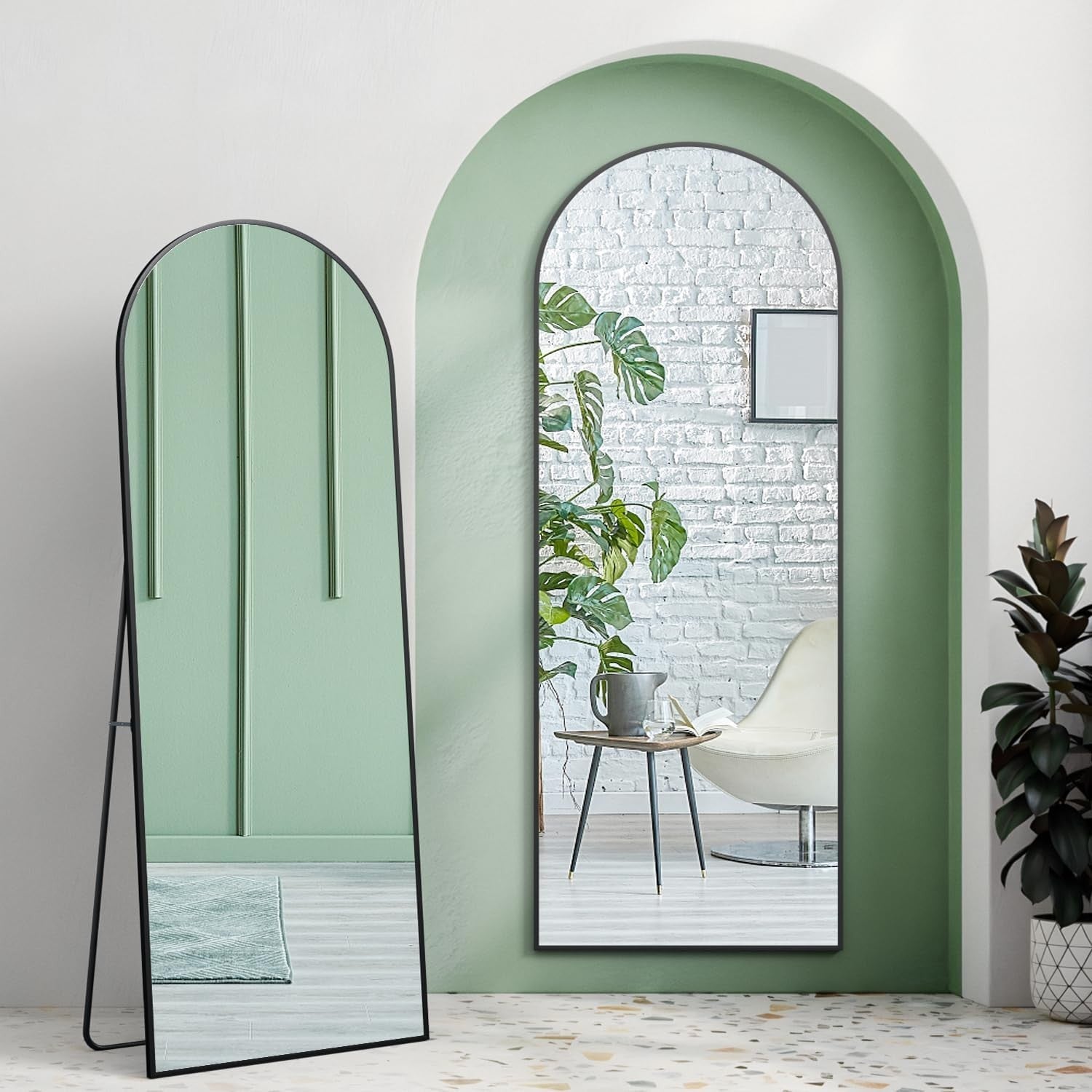 Arch Full Length Mirror 162x53cm Black Wall Leaning Floor Standing Modern