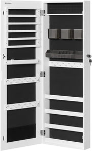 White Wall Mounted Jewelry Cabinet Mirror Lockable Hanging Storage