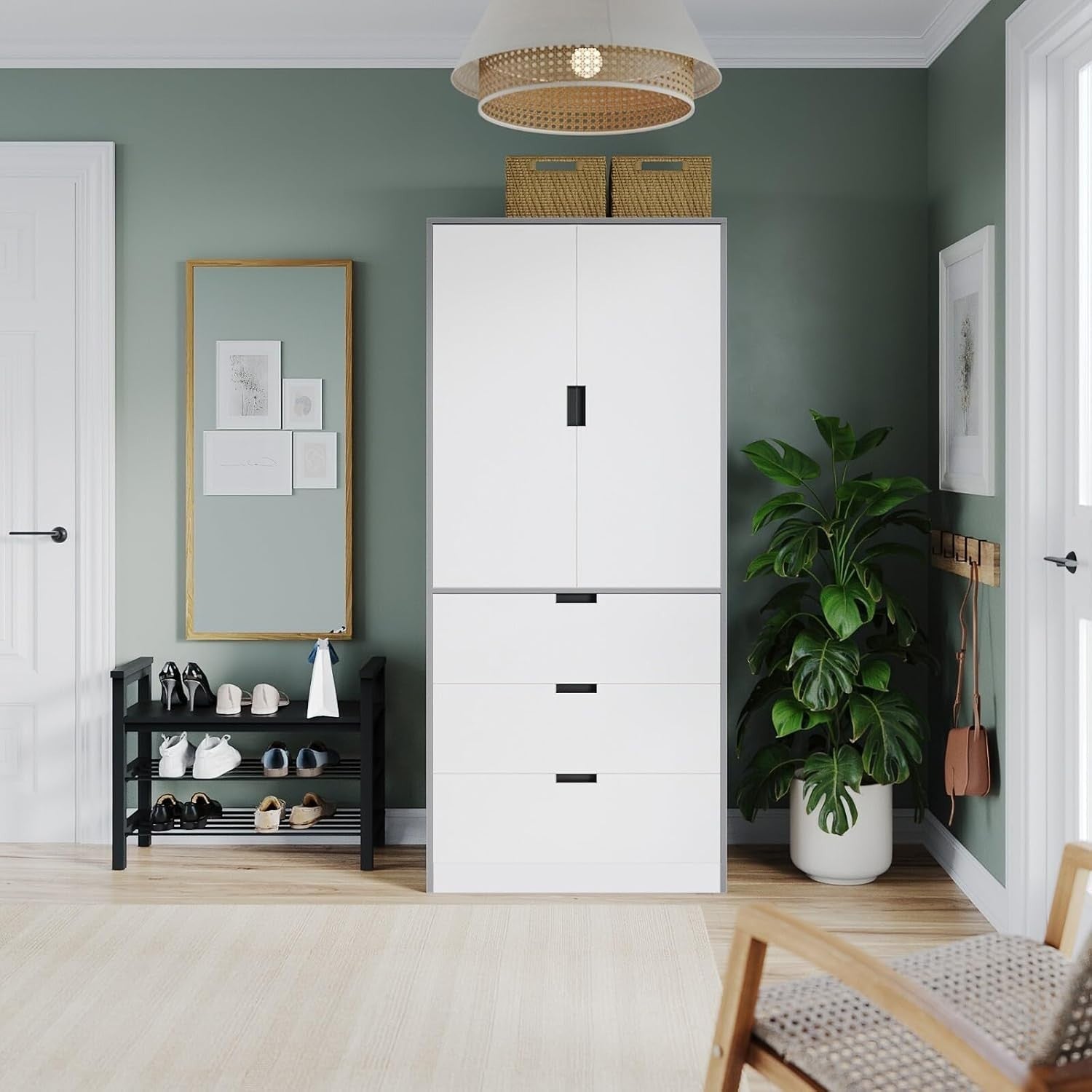 White 2 Door Wardrobe with 3 Drawers & Rail | 180cm Modern Storage