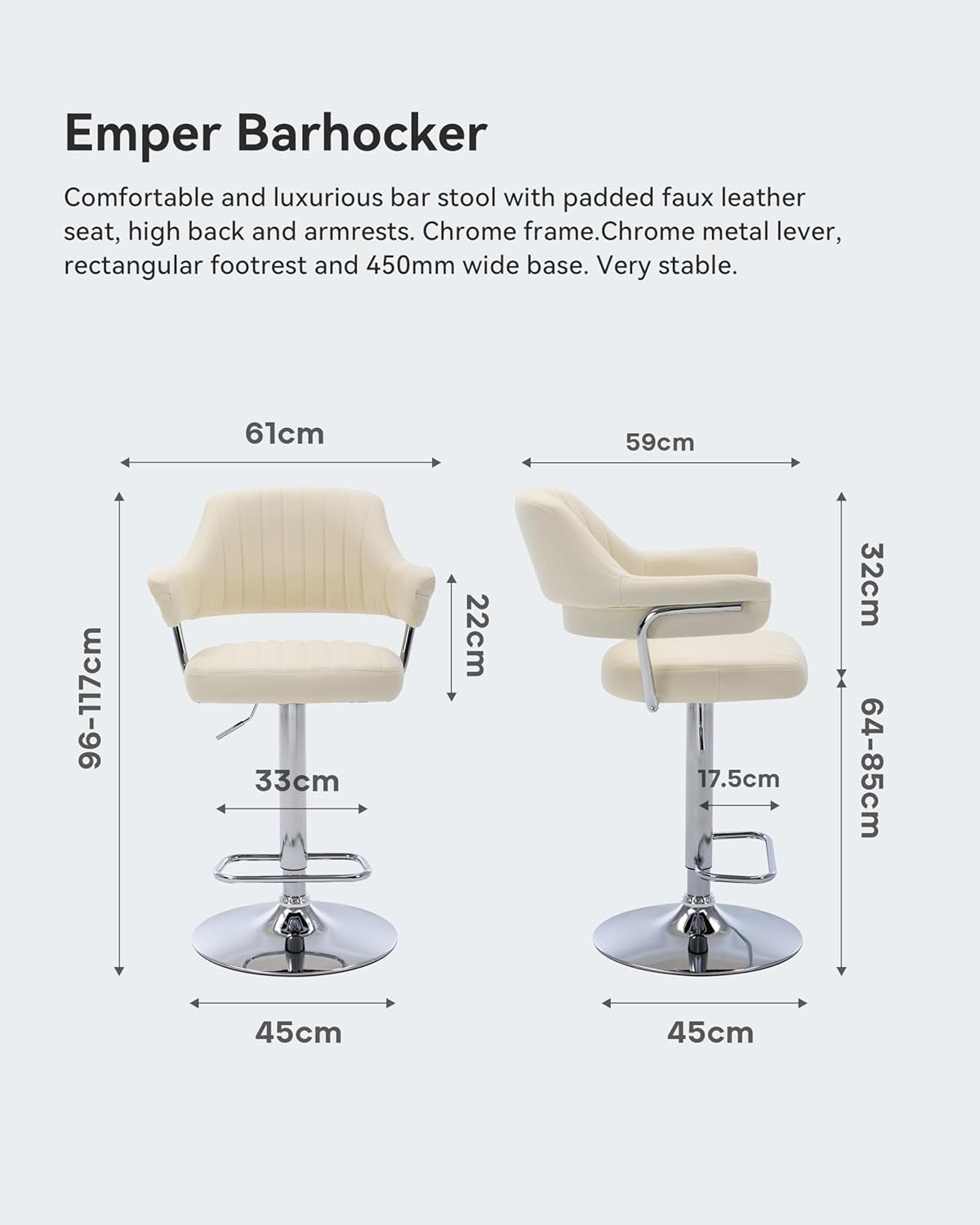 Modern Swivel Bar Stool Faux Leather Padded Adjustable Kitchen Seat