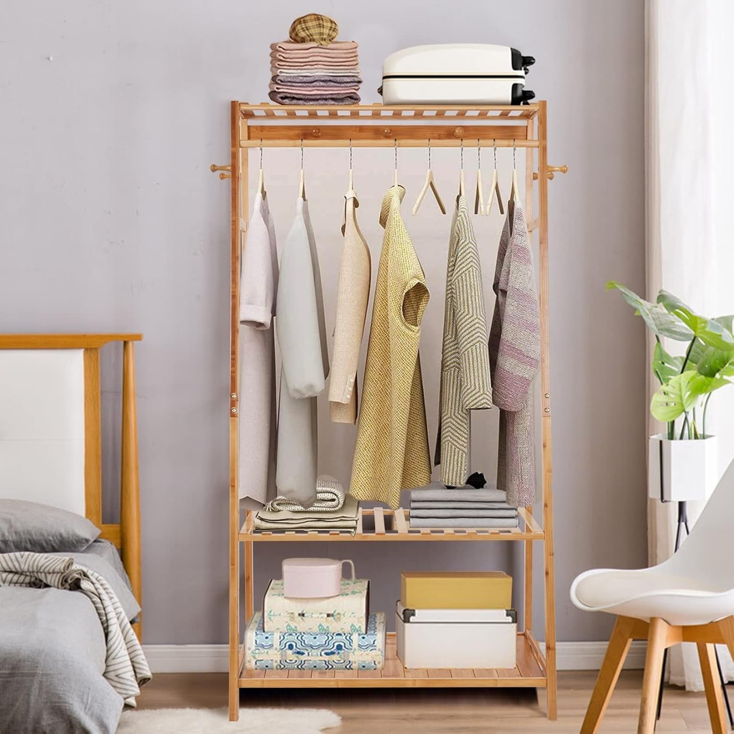 Clothes Rail Rack with Shelves & Hooks, Open Wardrobe