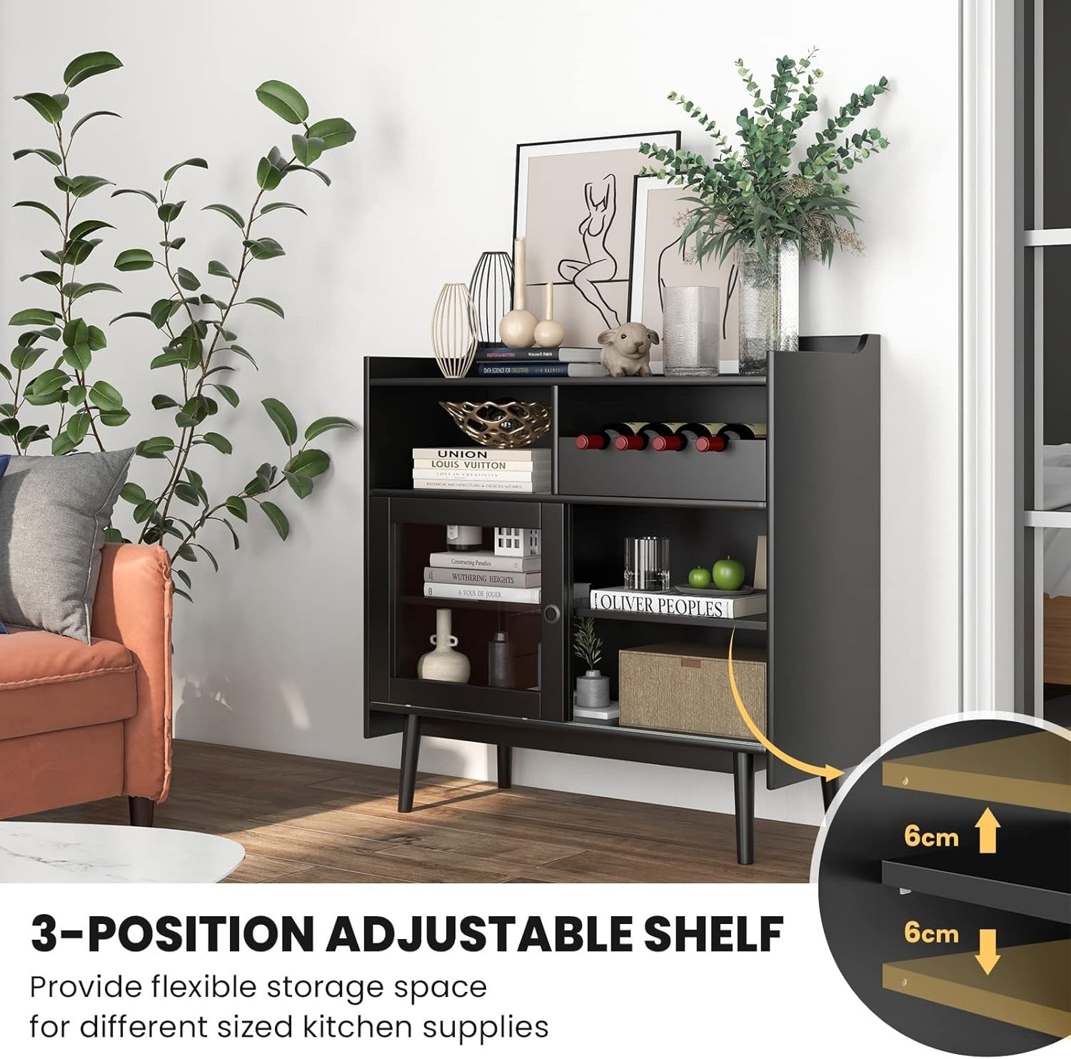 Modern Buffet Sideboard Drinks Cabinet with Wine Rack & Glass Doors