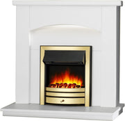 42” Electric Fireplace Suite Brass Trim Remote Log Heater MDF Surround
