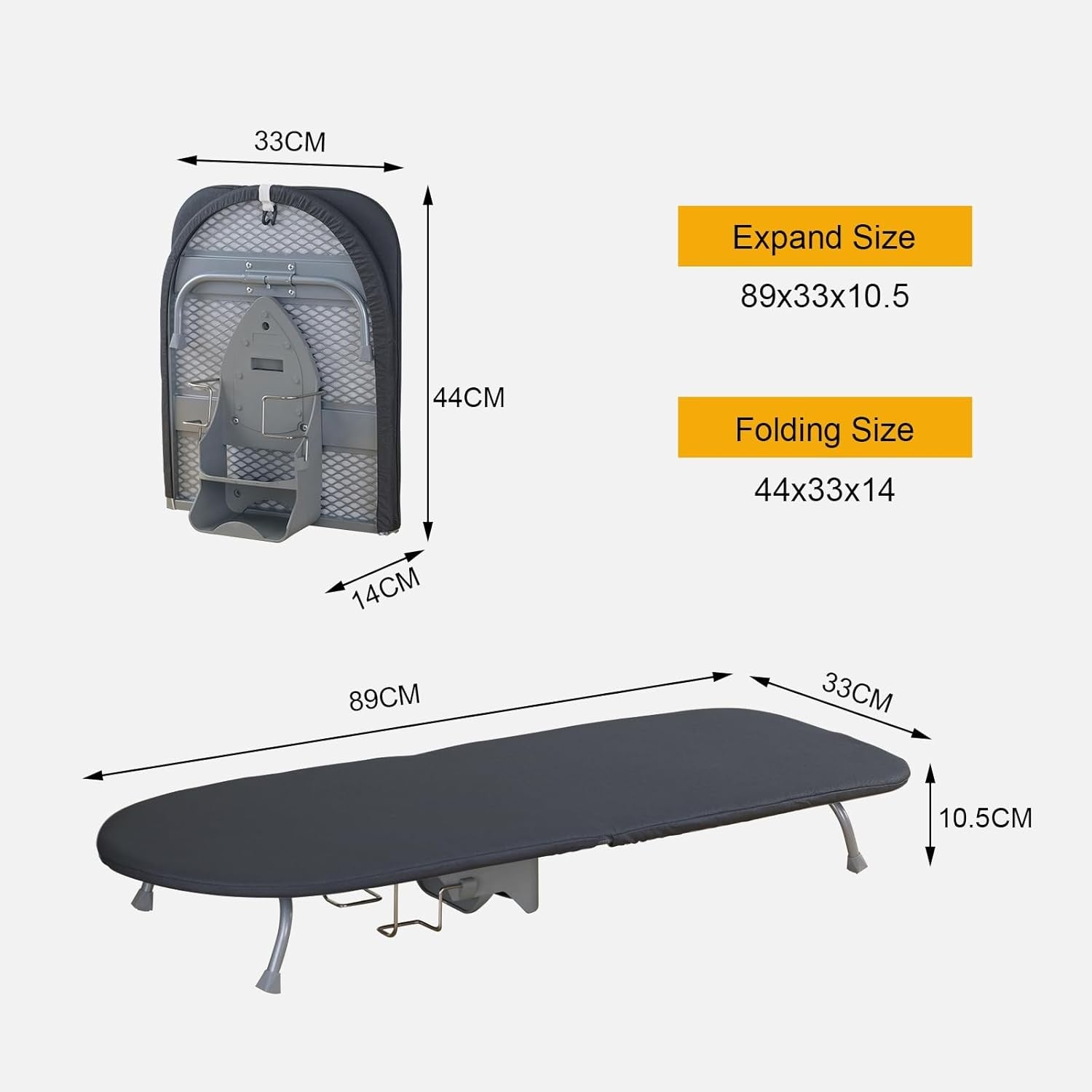 Compact Tabletop Ironing Board Foldable Mini Space Saving Black 89x33cm