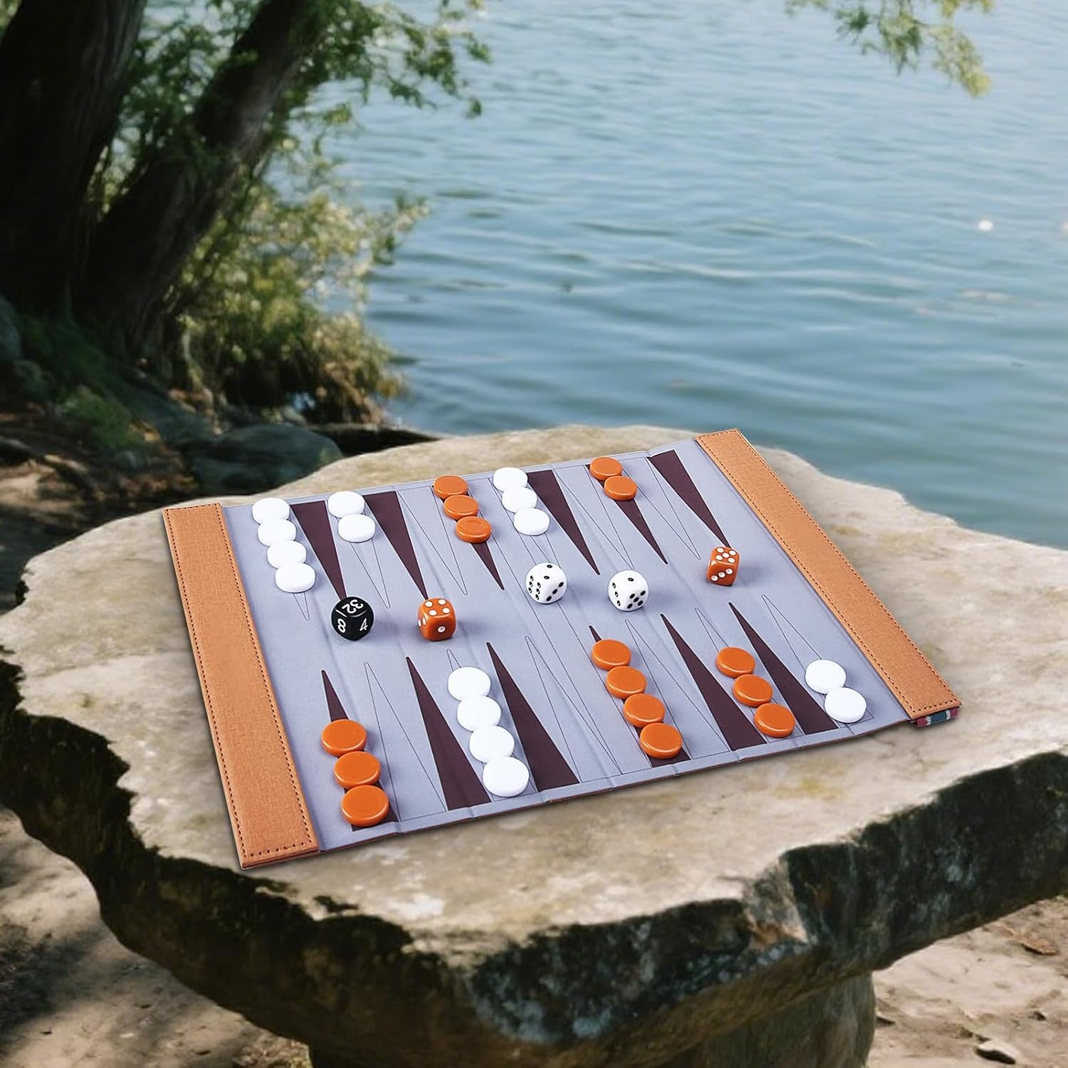 Travel Backgammon Set Solid Wood Folding Board Portable Strategy Game