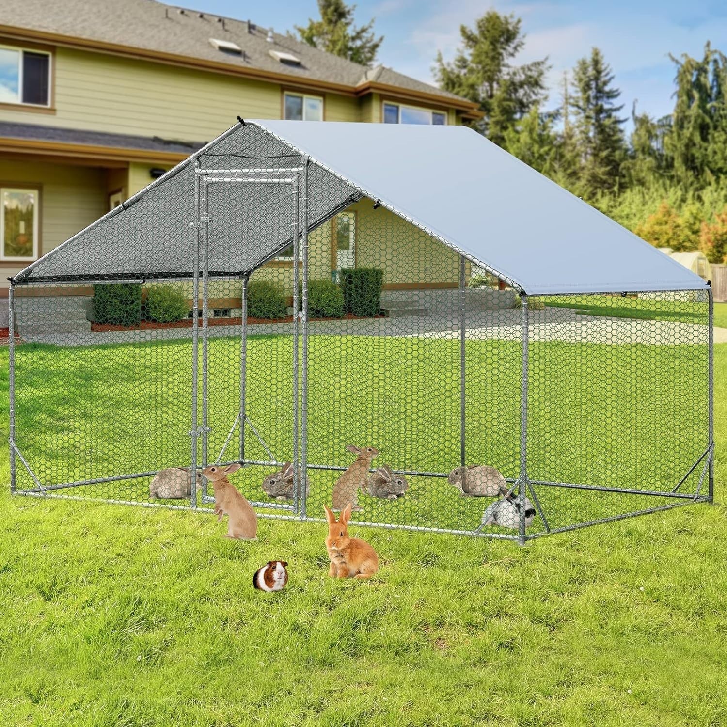Large Walk In Chicken Coop 3x2m Galvanised Run UV Cover Cage