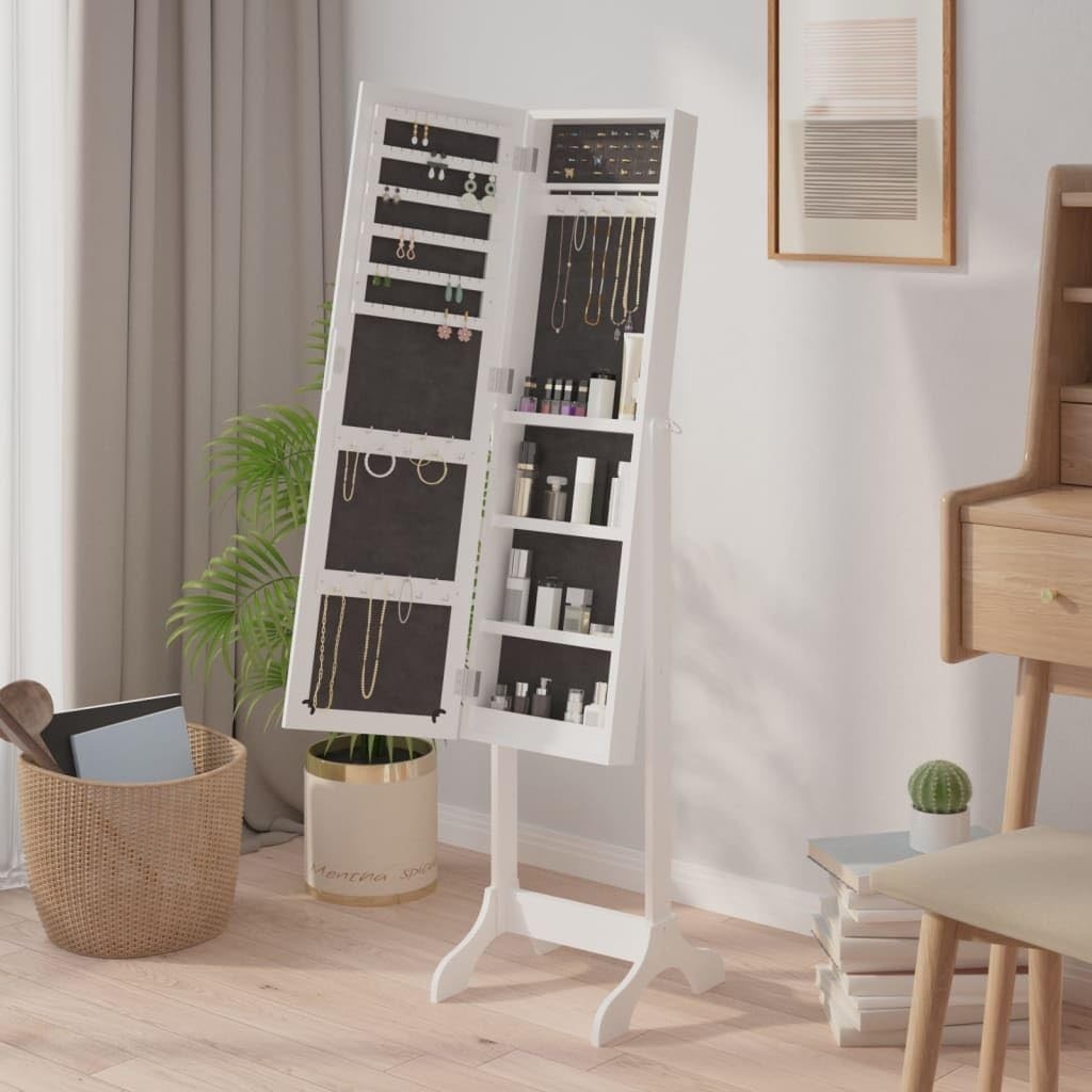 Standing Mirror Jewelry Cabinet Tilt Adjustable Storage Armoire White