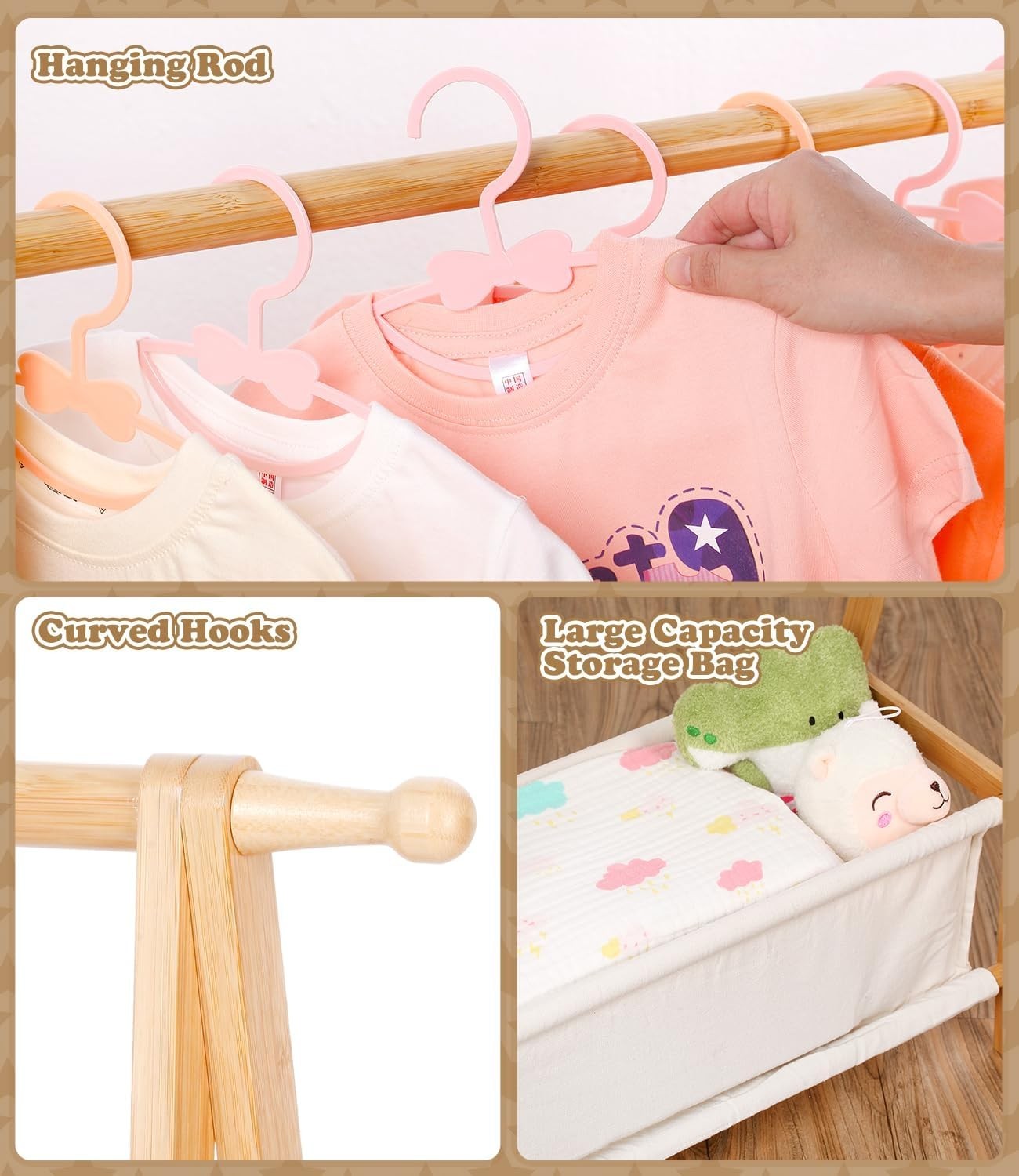 Bamboo Kids Clothes Rack Dress Up Storage Organizer