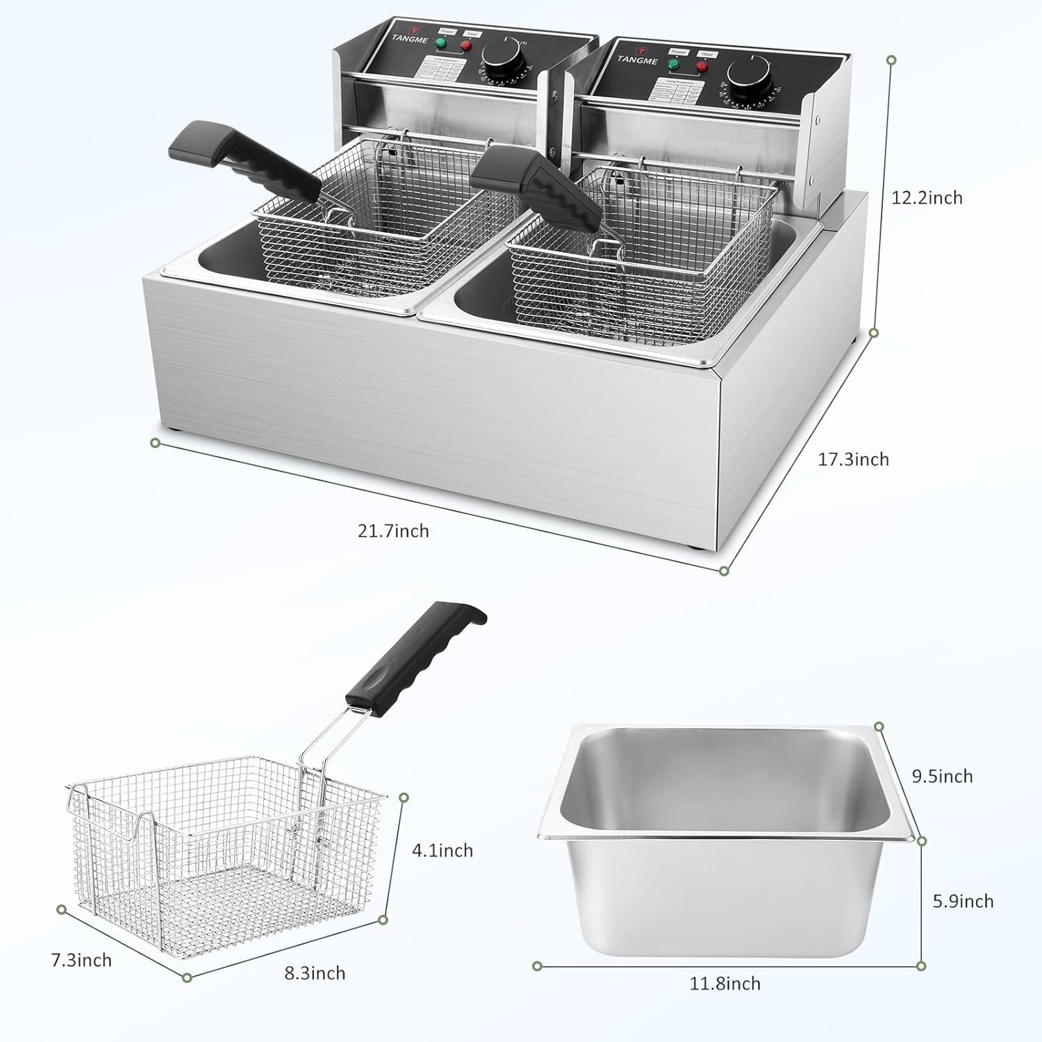 Commercial Dual Tank Deep Fat Fryer 5000W 2x6L Stainless Steel