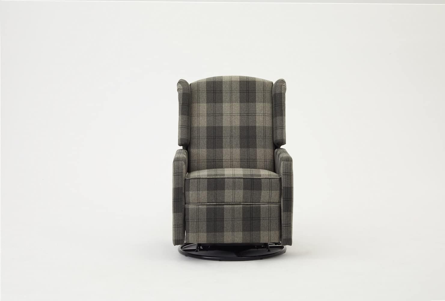 Grey Tartan Swivel Recliner Armchair Fabric Wing Back Chair Lounge Relax Seat