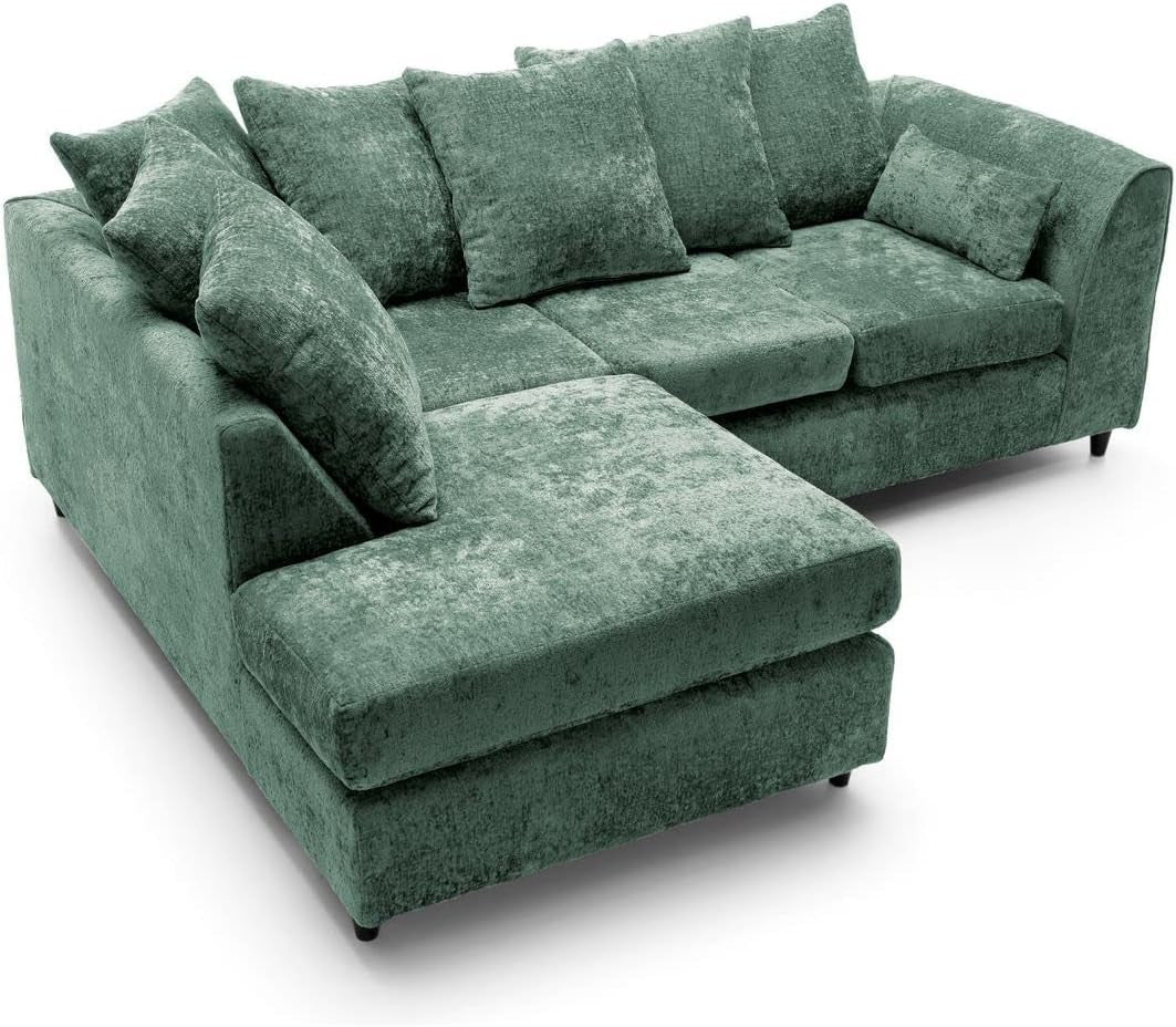 L-Shaped Rifle Green Corner Sofa 5-Seater Modern Crushed Chenille Couch