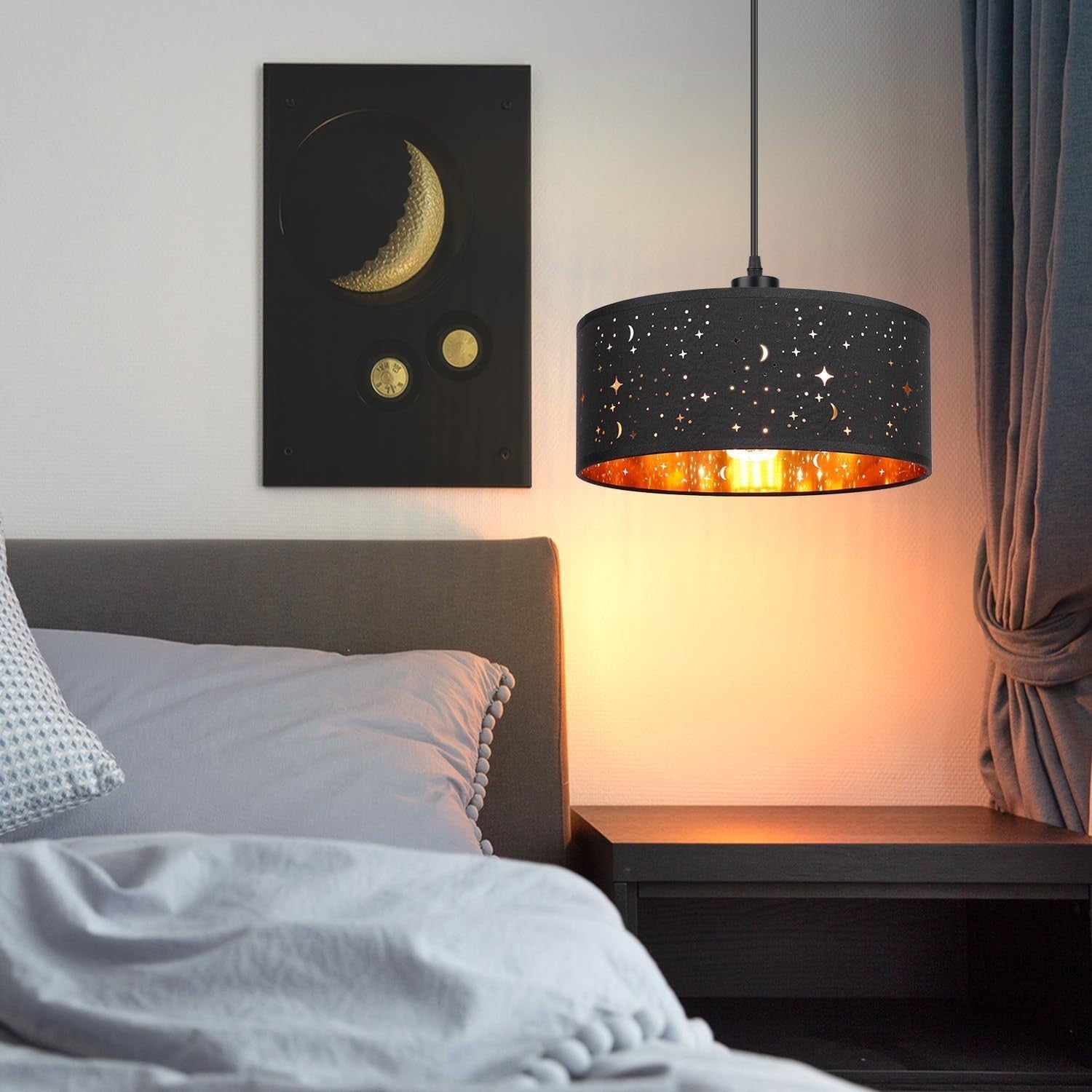 Black Star Cut Lampshade Gold Lined Modern Ceiling Pendant Light