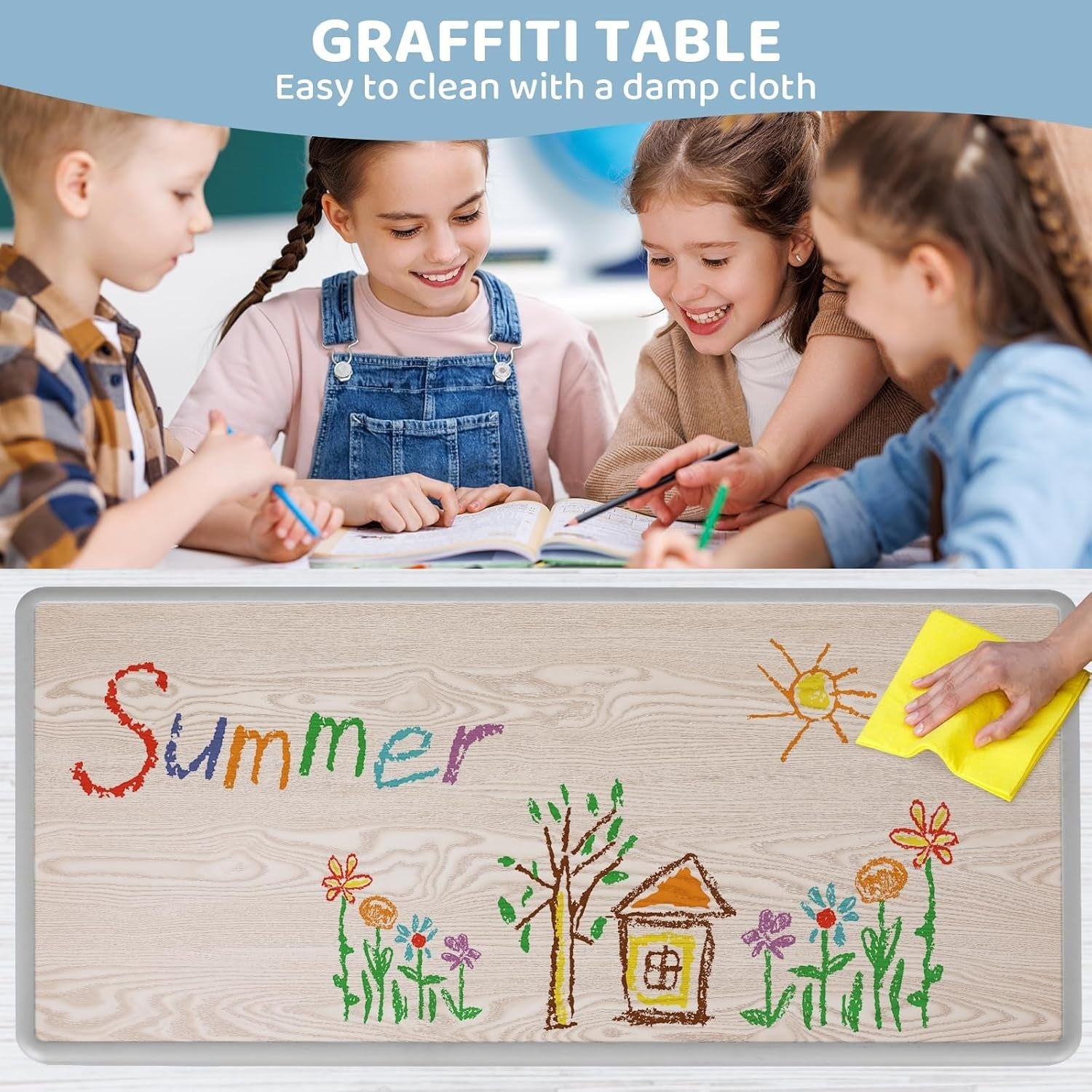 Adjustable Kids Table & 6 Chairs Set – Ergonomic, Easy Clean, Age 2–10
