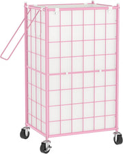100L Pink Rolling Laundry Hamper Metal Frame with Wheels & Removable Bag