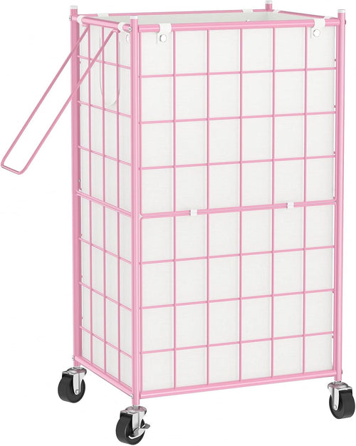 100L Pink Rolling Laundry Hamper Metal Frame with Wheels & Removable Bag