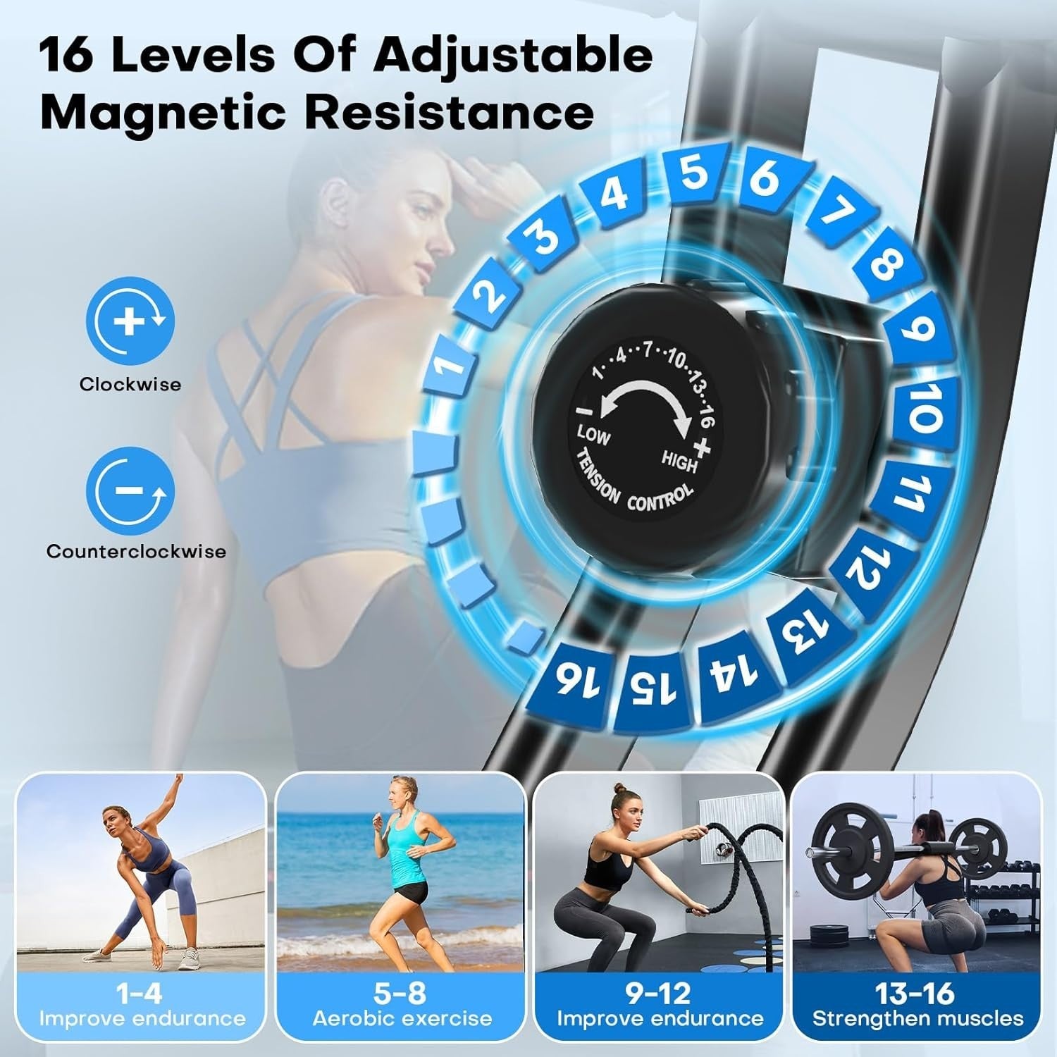Foldable Exercise Bike 16-Level Magnetic Resistance Quiet Adjustable Fitness