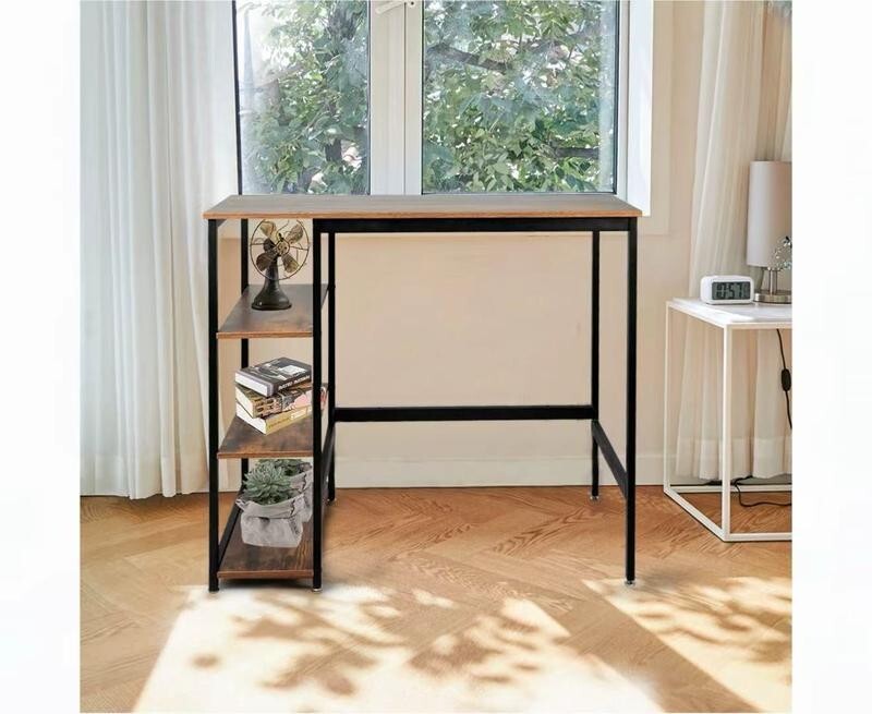 Rustic Bar Table Desk with Storage Shelves Industrial Style 120cm for Home