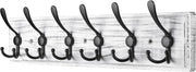 Grey Wooden Wall Mounted Coat Rack | 6 Hook Heavy Duty Hallway Hanger Shelf
