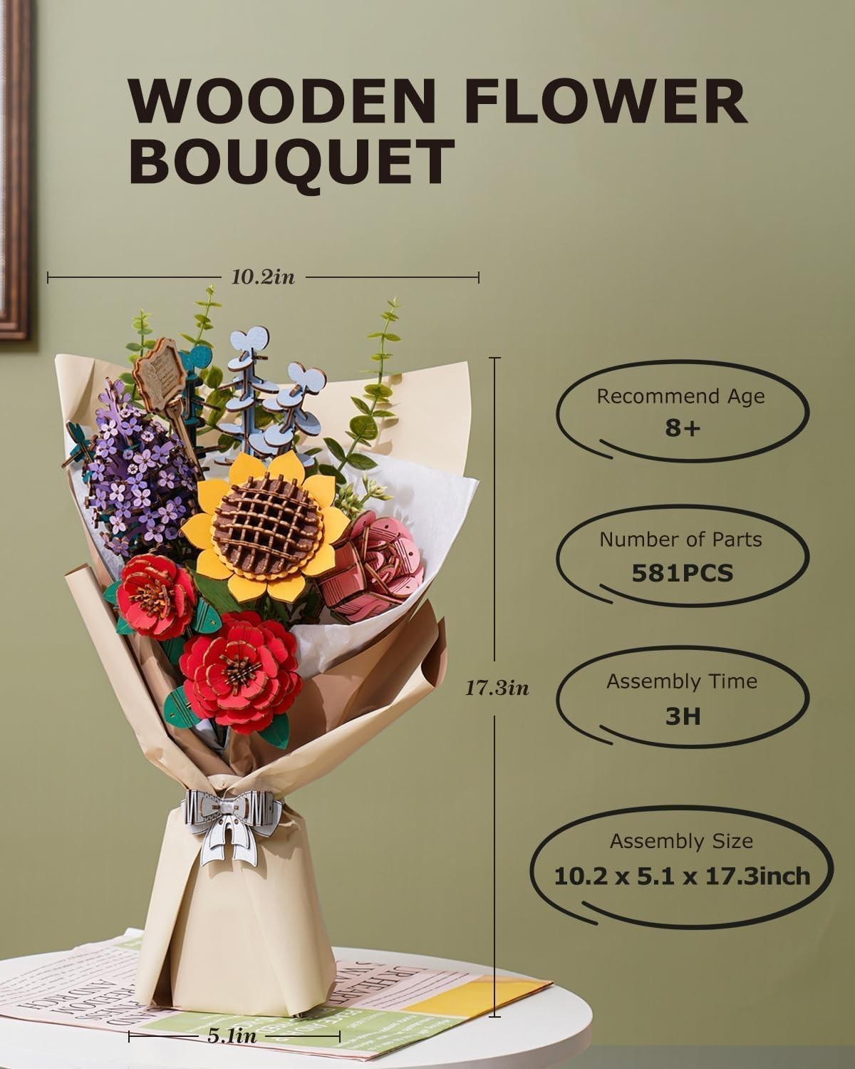 DIY 3D Wooden Flower Bouquet Puzzle Kit – Unique Home Decor Gift Set