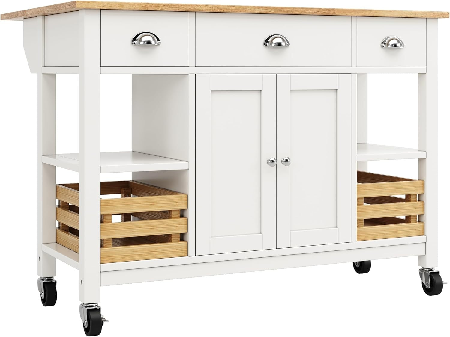 QQU Modern Kitchen Island on Wheels, Kitchen Trolley Storage Islands & Carts wit