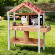 Outdoor Wooden Mud Kitchen Kids Playset Canopy Sink Garden Toy