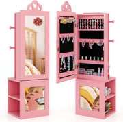 Kids Jewelry Armoire Mirror Vanity Dress Up Organizer with Clothes Rack