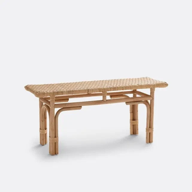 Natural Rattan End of Bed Bench Cane Seat | Boho Bedroom Hallway Stool