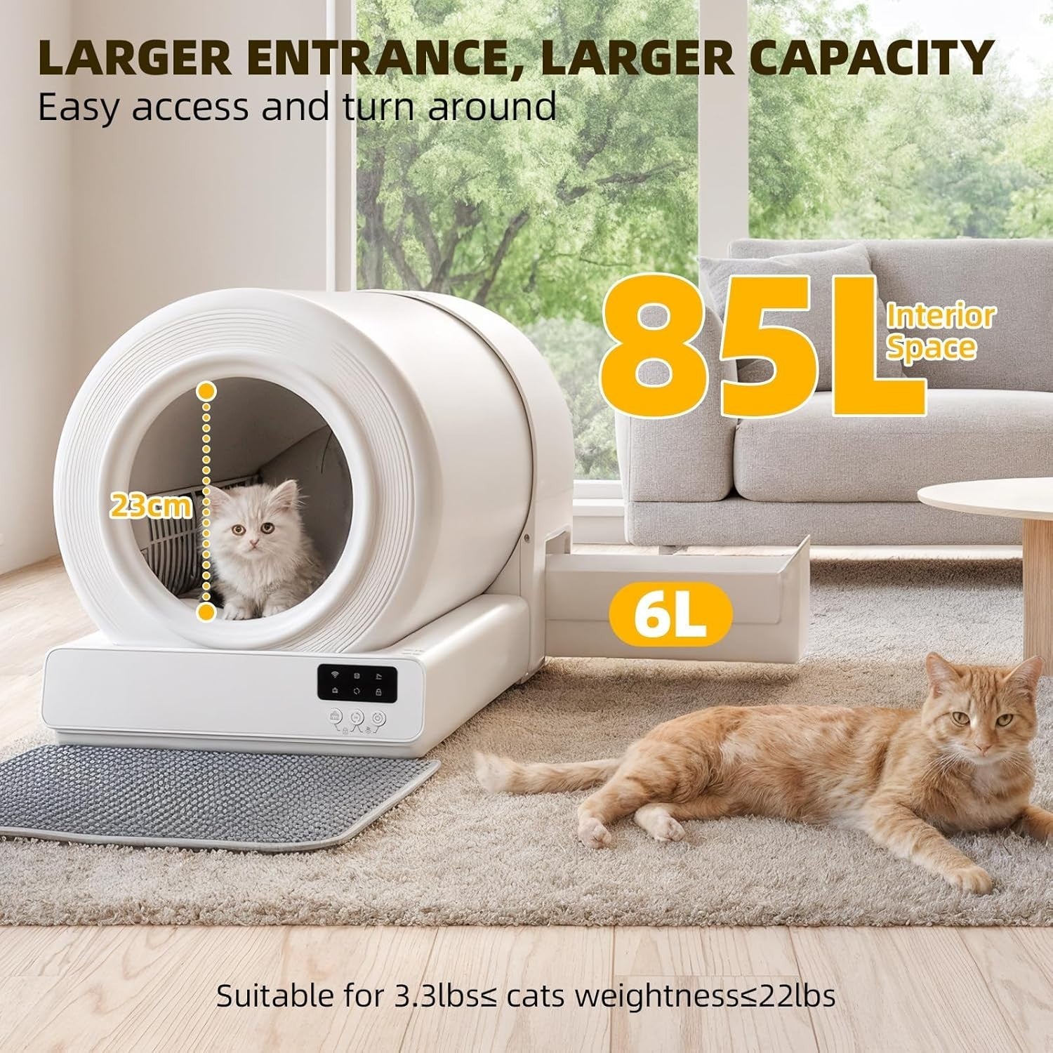 Self Cleaning Cat Litter Box 85L App Control Odor Free Auto Tray