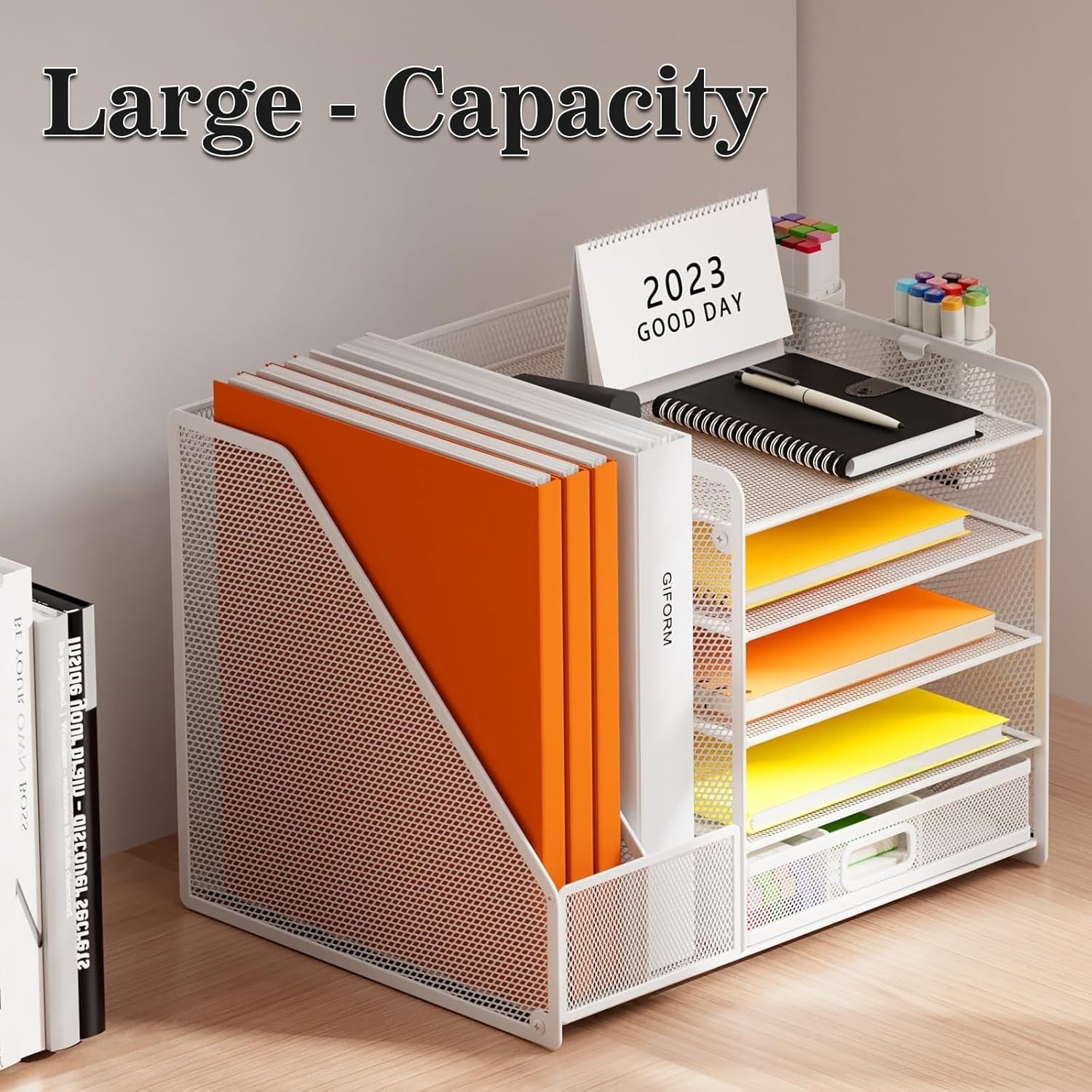 5 Tier Desk Organiser File Holder Paper Tray Drawer Pen Storage White