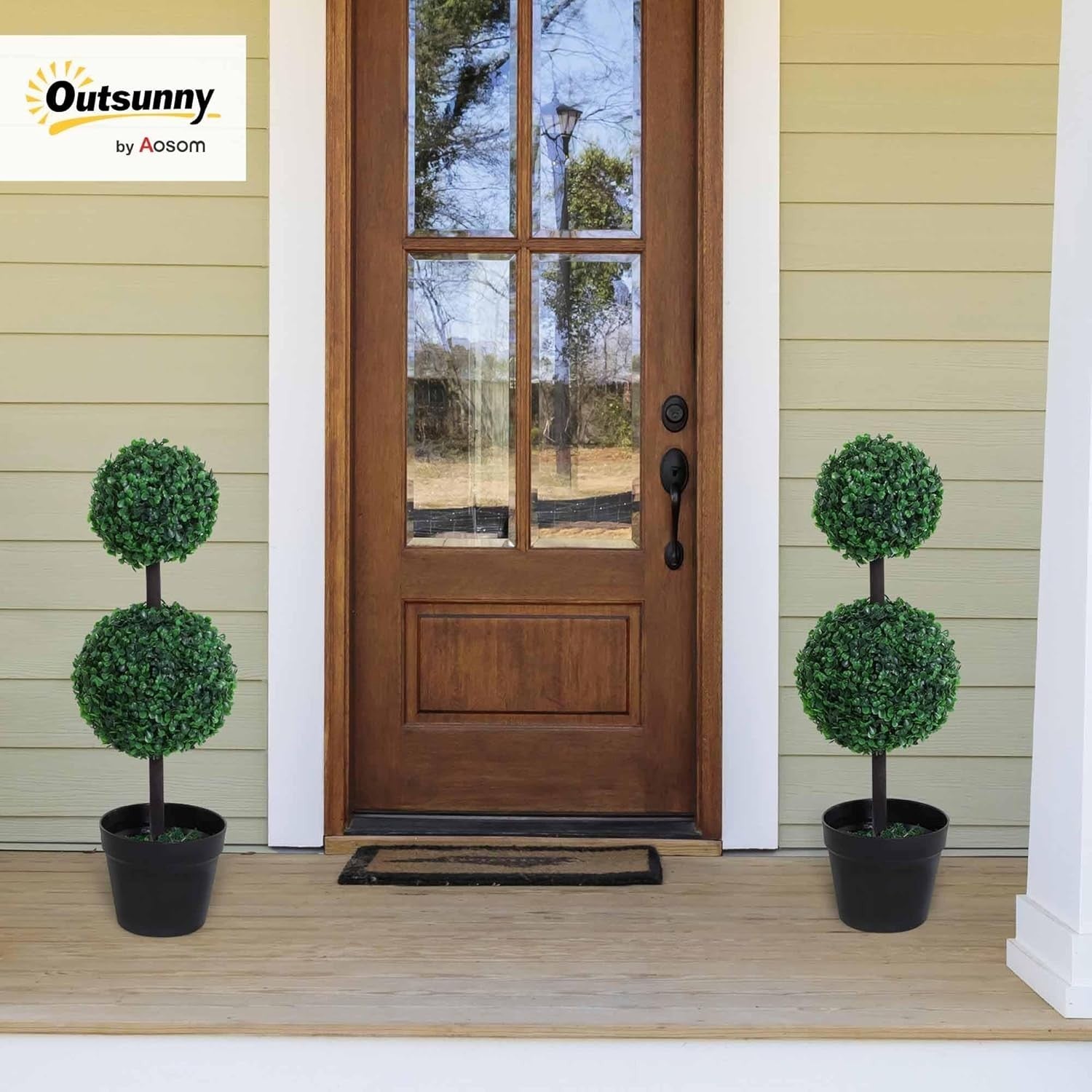 Set of 2 Artificial Boxwood Ball Trees 67cm Faux Green Potted Topiary Home Decor