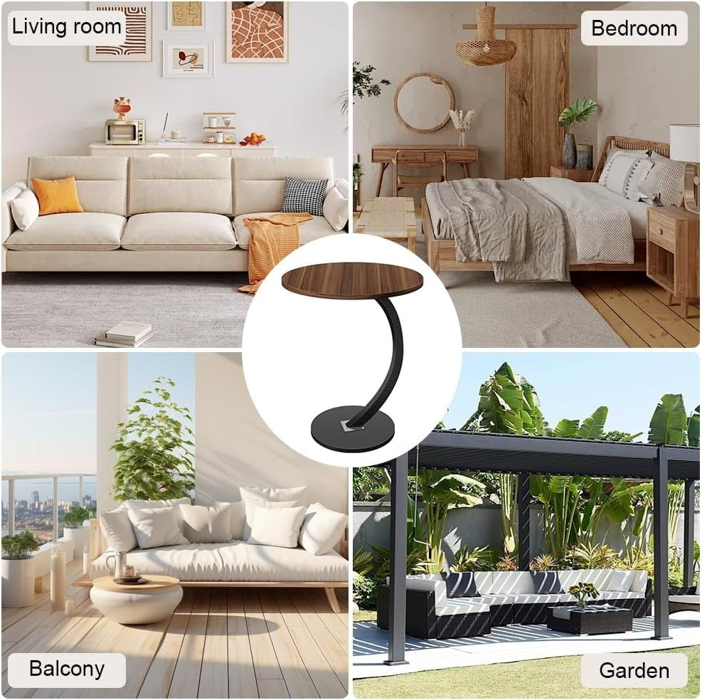 C-Shaped Round Side Table Small Wooden End Table 40x60cm Sofa Desk