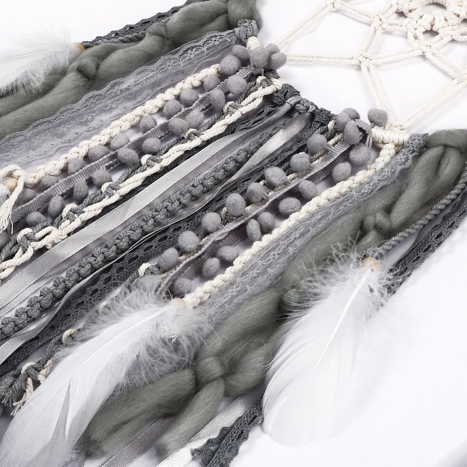 Boho Dream Catcher 64cm Woven Grey Feather Wall Hanging Decor