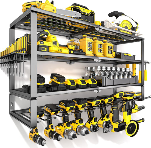 Power Tool Organizer Wall Mount Drill Rack 4-Layer Heavy Duty Metal 82.8x51cm