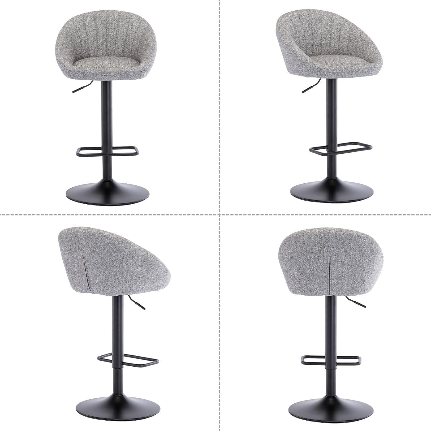 Set of 2 Grey Polyester Bar Stools Adjustable Swivel Counter Chairs