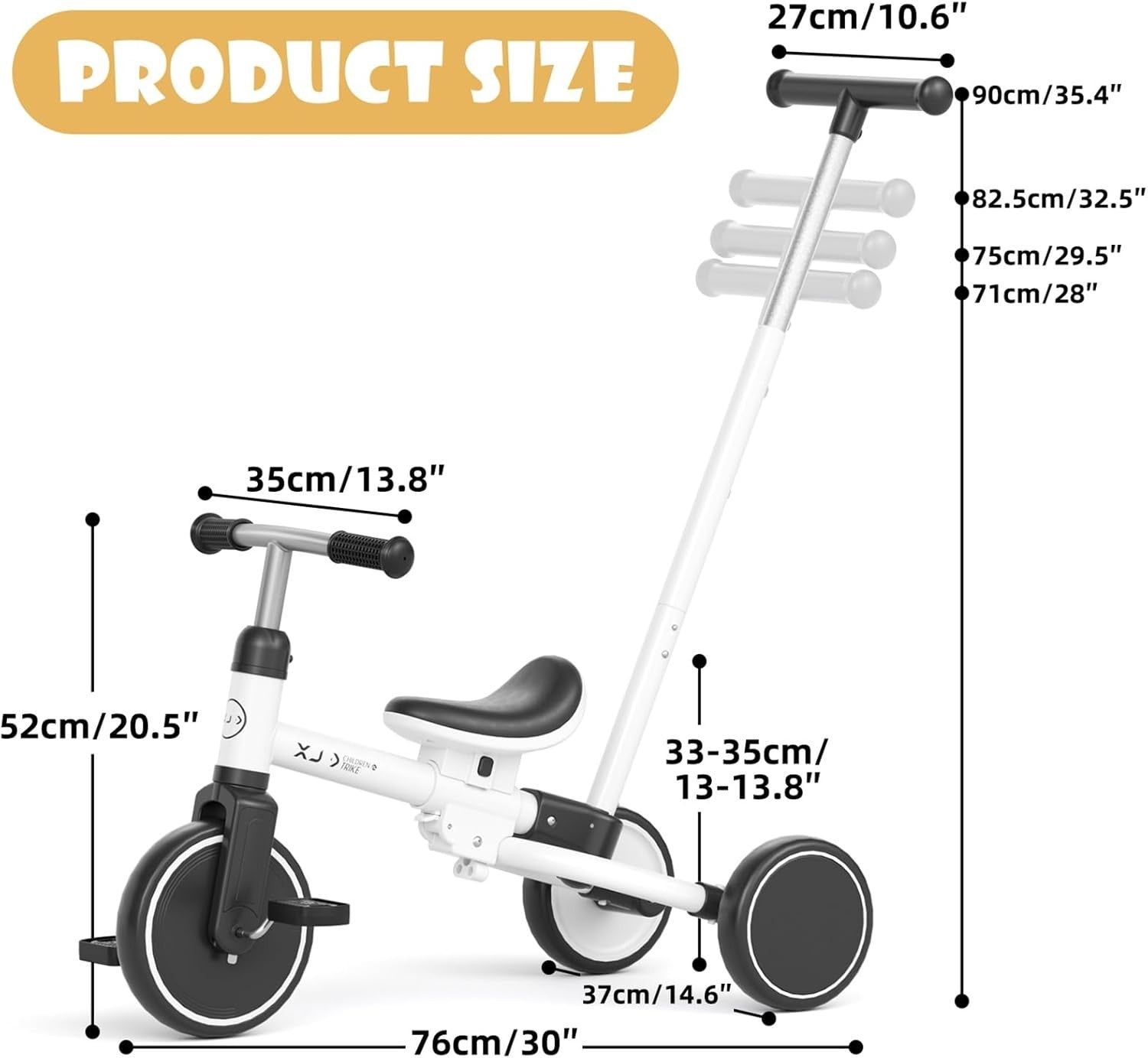5 in 1 Toddler Tricycle Push Bike Adjustable Handle Foldable 1-3 Years