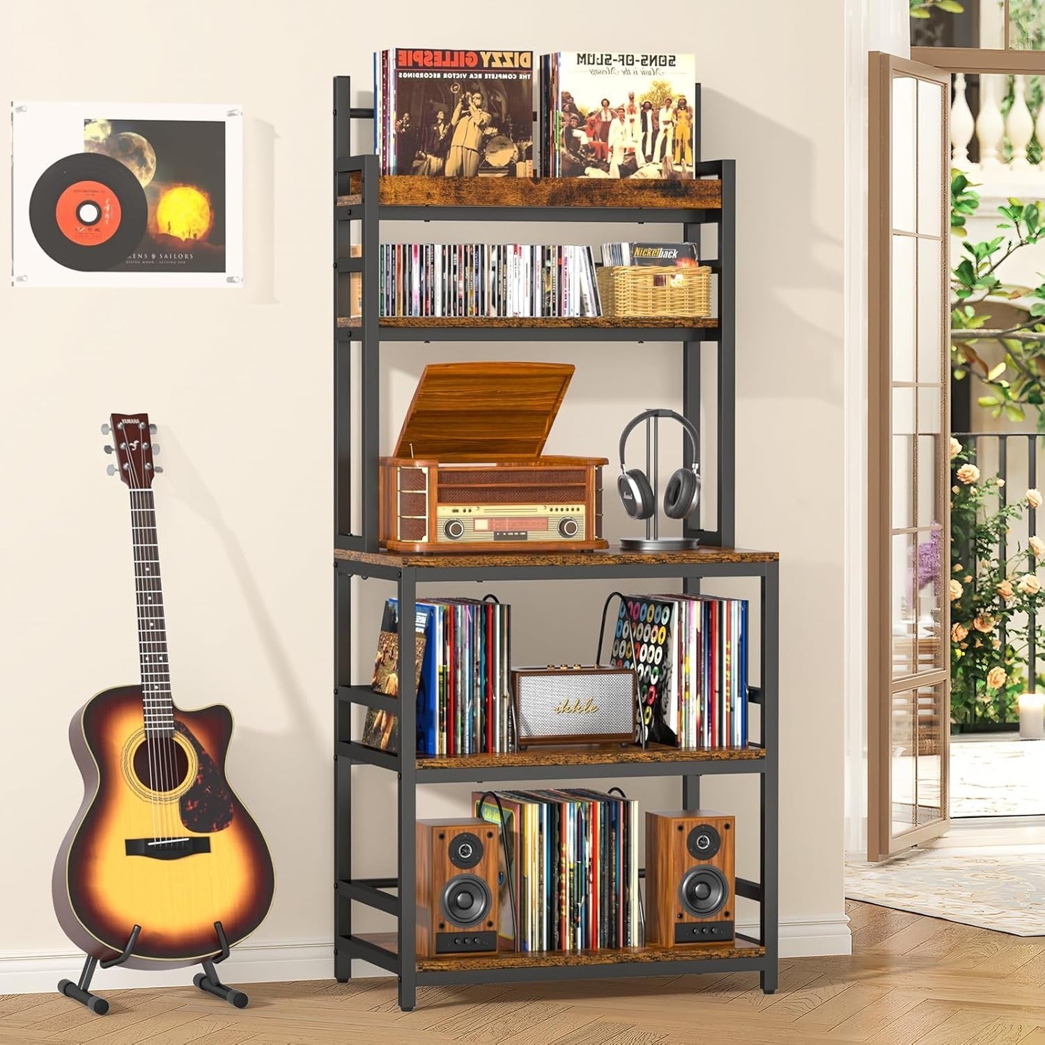 5 Tier Record Player Stand Vinyl Storage Rack CD DVD Media Shelf