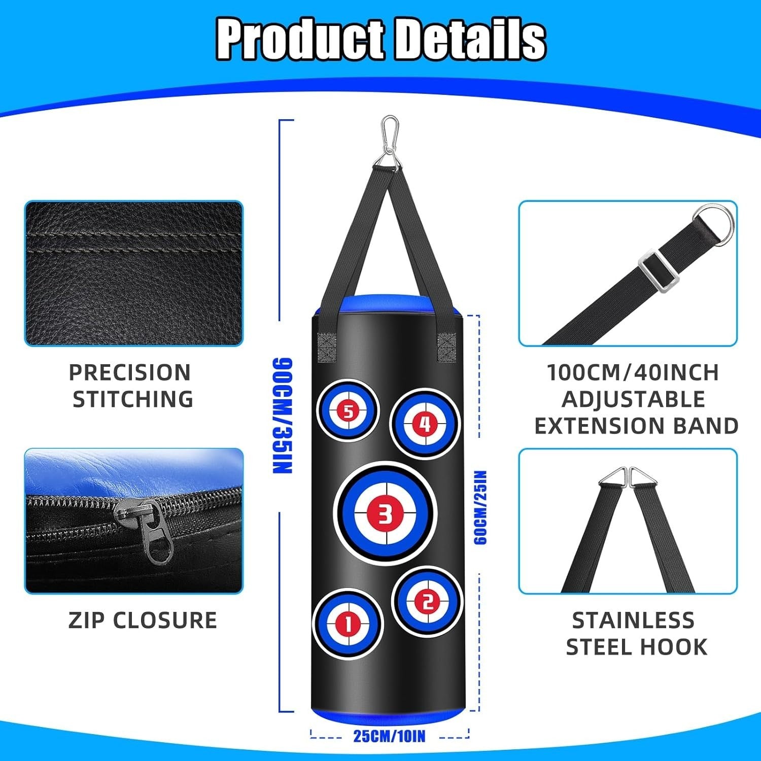 Kids Hanging Punching Bag 2FT Boxing Set Gloves Chain Hooks