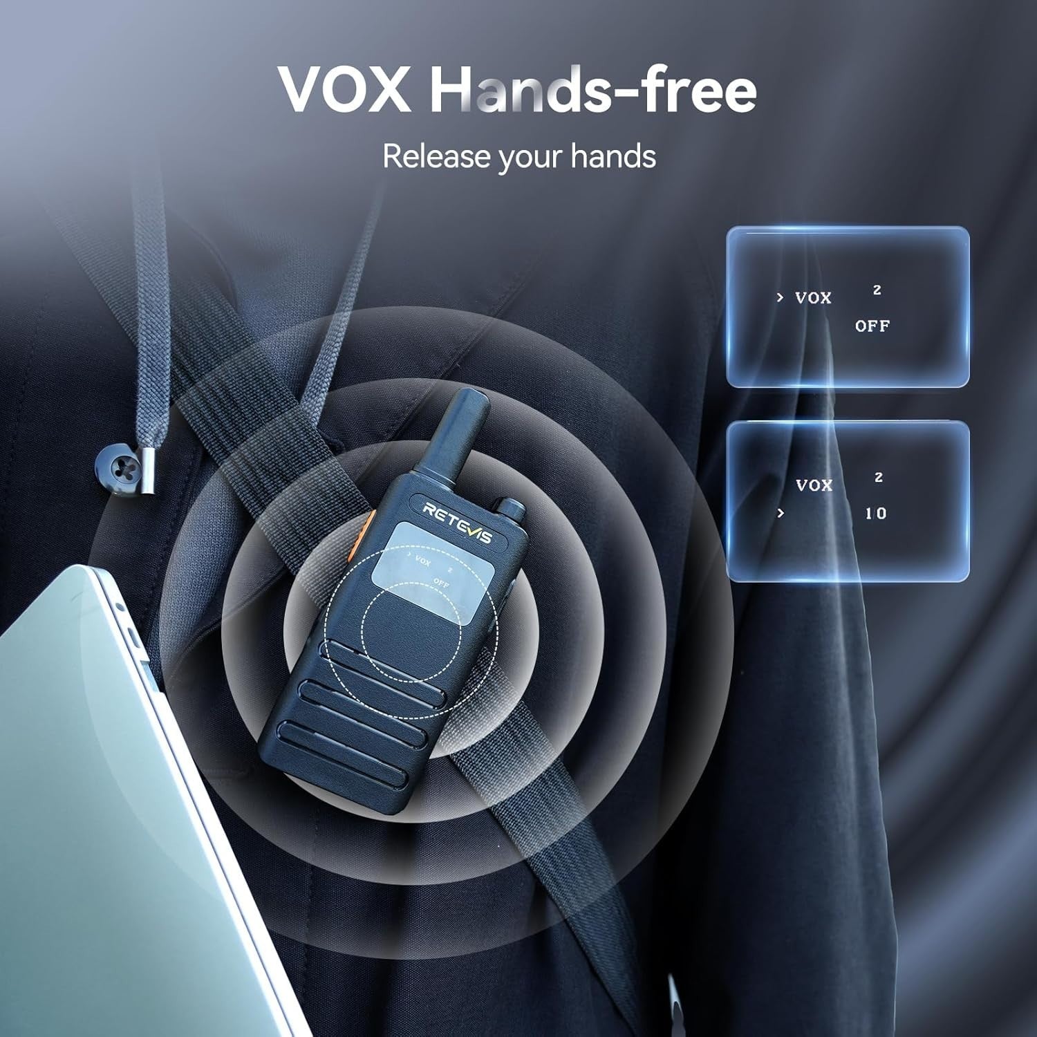 Slim Walkie Talkies 4 Pack LCD VOX USB-C Rechargeable w Earpiece