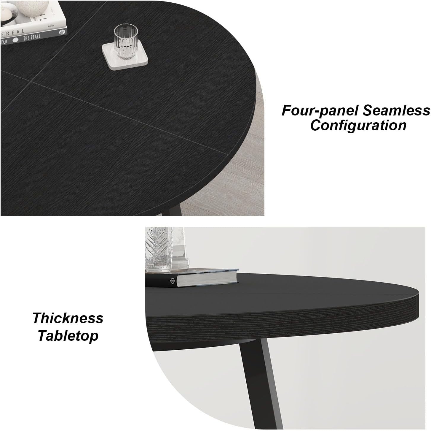 Round Black Dining Table 4-6 Seater Wood Metal Kitchen Home 130cm