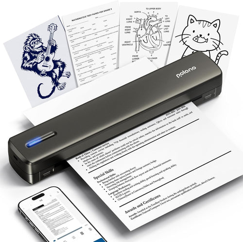 Portable A4 Wireless Thermal Printer Bluetooth Inkless Brown Travel Office